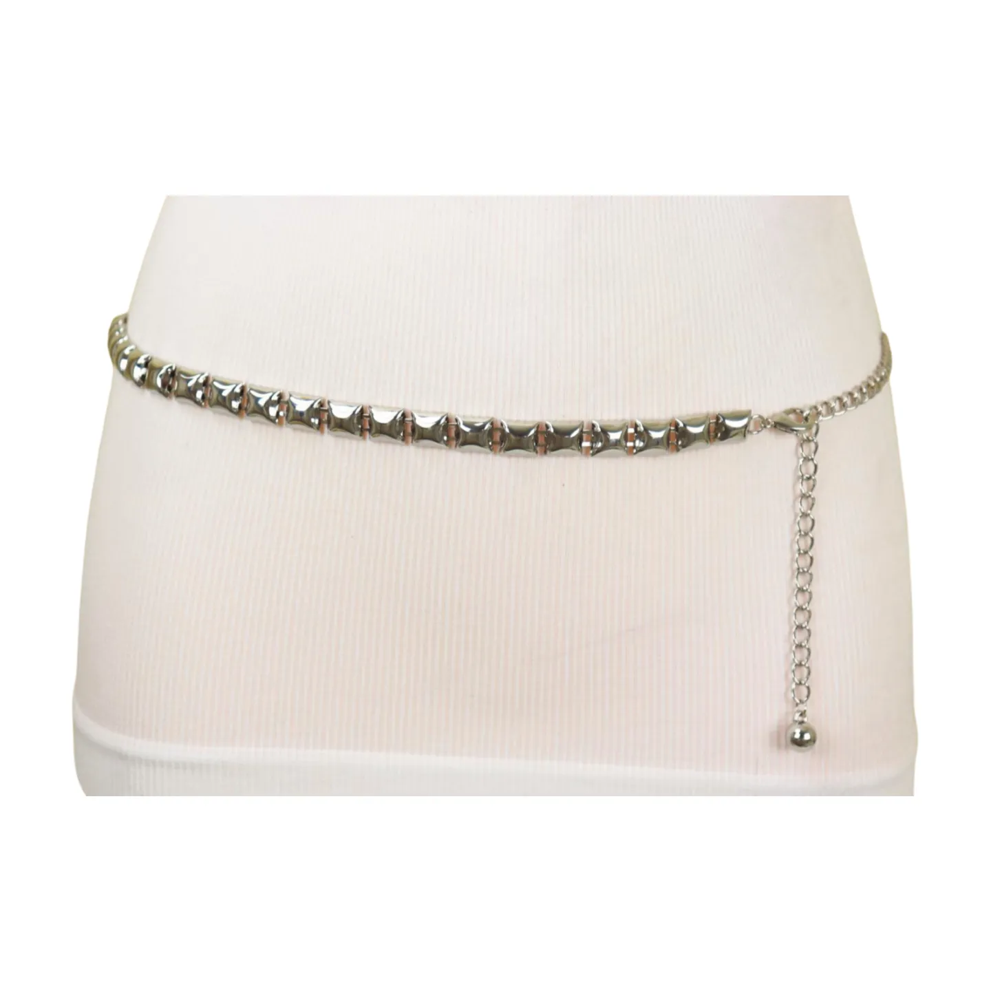 Women Silver Metal Chain Belt Square Charm S M L