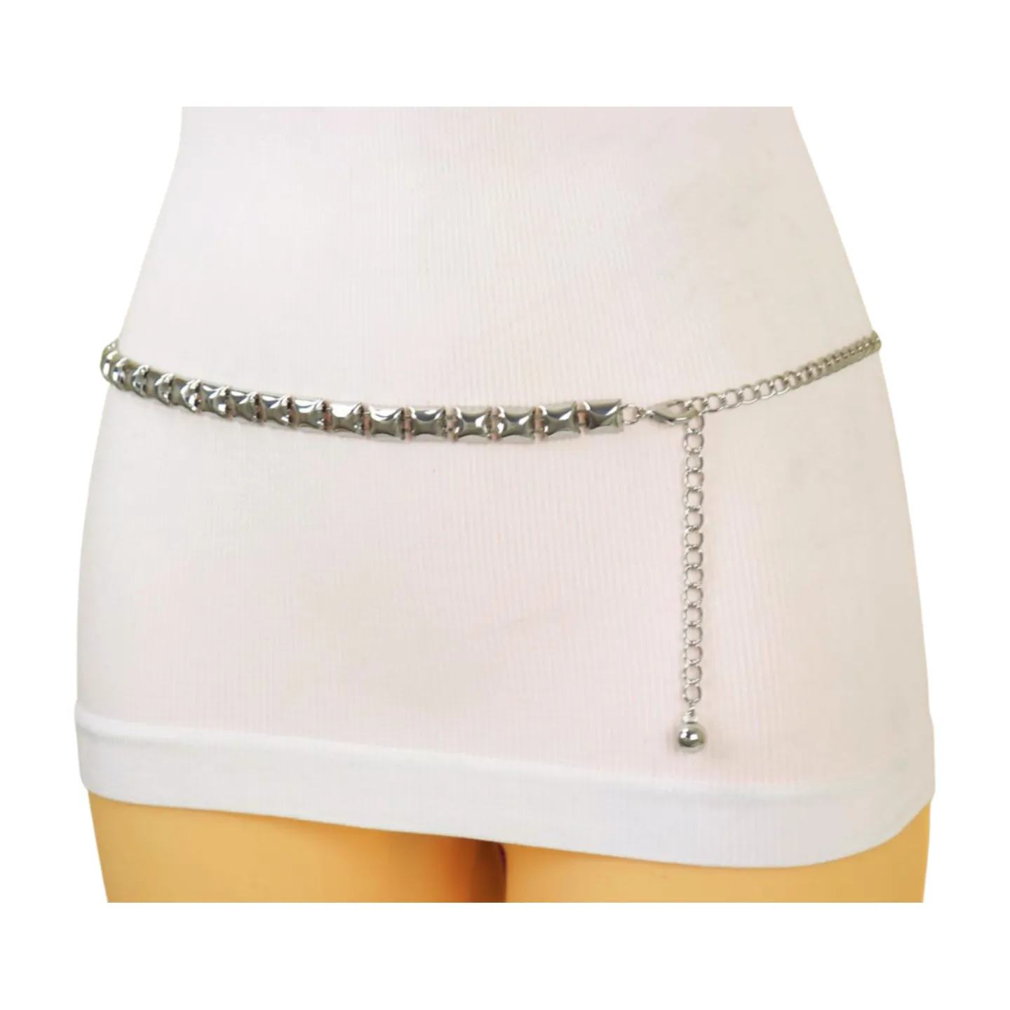 Women Silver Metal Chain Belt Square Charm S M L