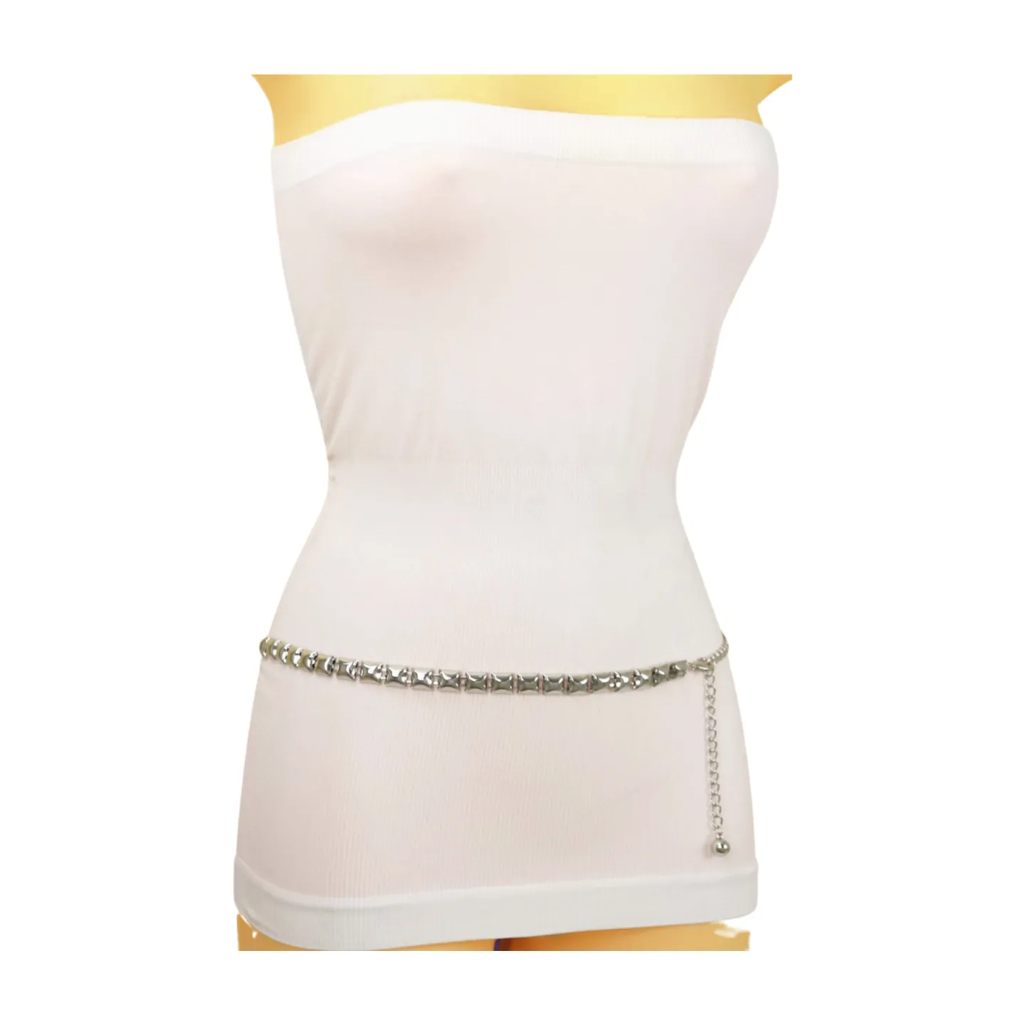 Women Silver Metal Chain Belt Square Charm S M L