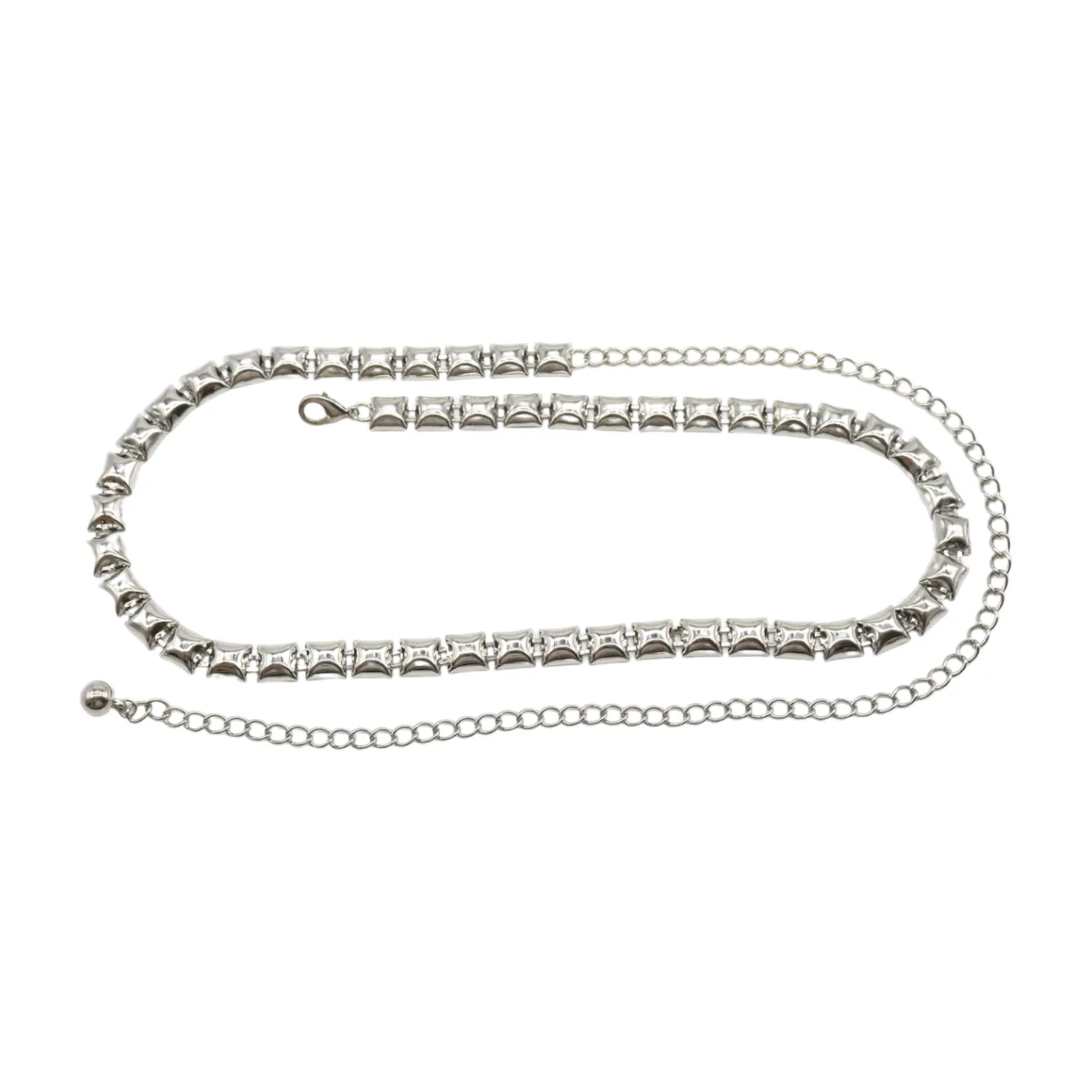 Women Silver Metal Chain Belt Square Charm S M L