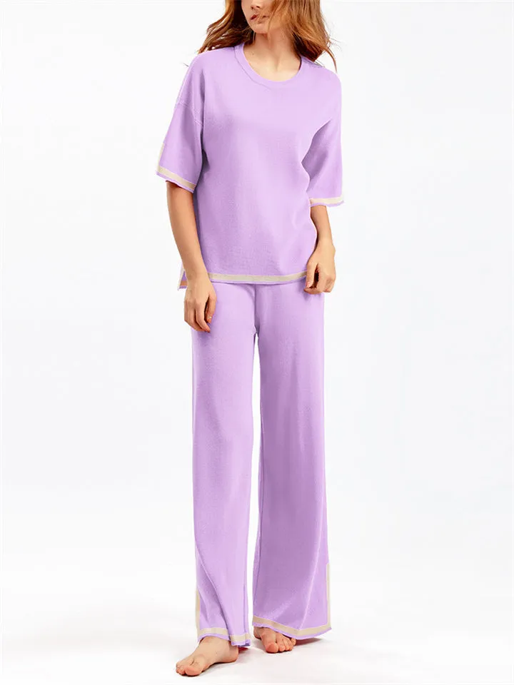 Women's Comfortable Temperament Knitted 2-piece Loungewear Sets