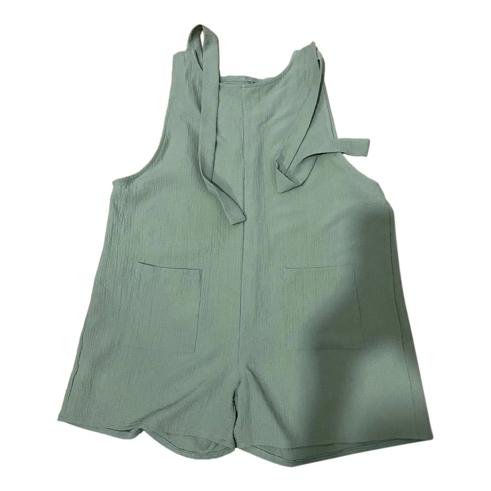 Women's Tie Shoulder Overall Shorts Scoop Neck Romper Jumpsuit With Pocket jumpsuit women