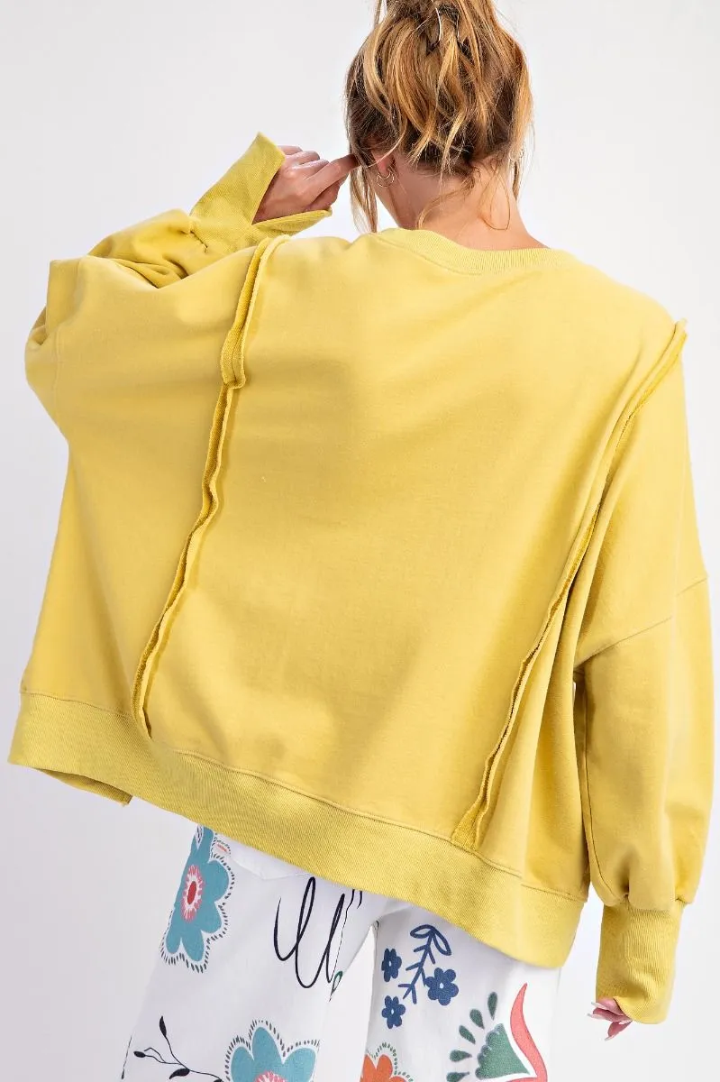 Yellow Love Patch Washed Terry Knit Pullover