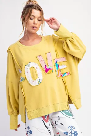 Yellow Love Patch Washed Terry Knit Pullover